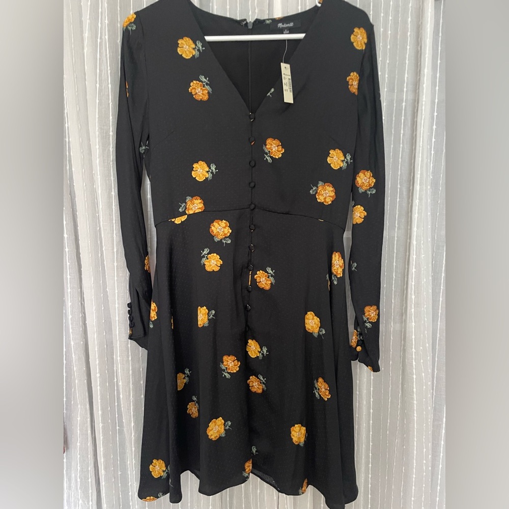 Madewell Black Dress with Yellow Floral Print Size 6